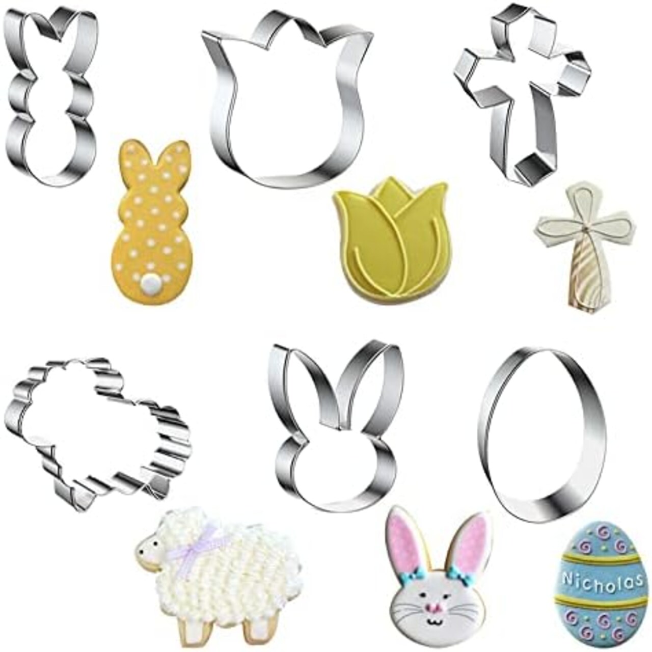 6 Pieces Easter Metal Cookie Cutters Set For Kitchen Baking, Easter Egg Rabbit Cross Cookie Mold Stainless Steel For Easter Day Holiday Party Baking Gift Small Biscuit Cutters